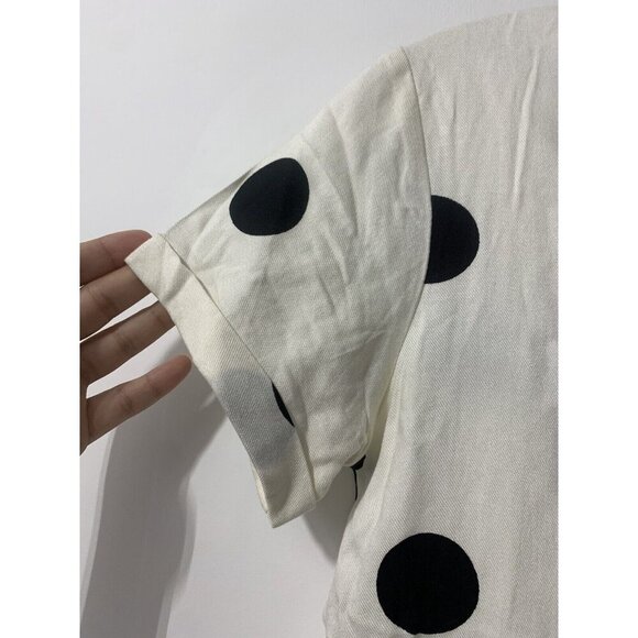 Women's XS Minnie Mouse Polka Dot Embroidered Collar Short Sleeve Blouse - Picture 4 of 13